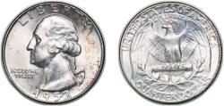Us Coins - United States Federal republic 1952 D ¼ Dollar "Washington Silver Quarter" Silver (.900) United States Mint of Denver, (49795200) 6.23g UNC KM 164 Schön 168