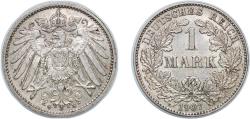 World Coins - Germany Germany - 1871-1948 1907 G 1 Mark - Wilhelm II (type 2 - small shield) Silver (.900) (1035303) 5.556g AU KM 14 AKS 2 J 17 Schön 18