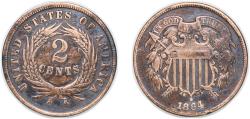 Us Coins - United States Federal republic 1864 2 Cents "Union Shield" Bronze Philadelphia Mint (19847500) 6.22g VF KM 94