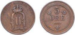 World Coins - Sweden Kingdom 1899 5 Öre - Oscar II (large letters) Bronze (1225160) 7.64g VF KM 757 Schön 3