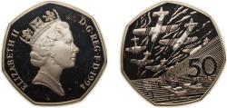 World Coins - Great Britain United Kingdom 1994 50 Pence - Elizabeth II (D-Day Anniversary; Silver Proof) Silver (.925) Royal Mint (40000) 13.5g PF KM 966a Sp H6