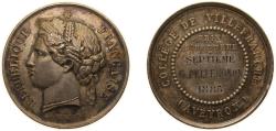 World Coins - France Third Republic 1885 Medal - College de Villefranche, Aveyron Silver 10.45g UNC