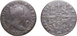 World Coins - Spain Kingdom 1838 8 Maravedis - Isabel II (Constitutional) Copper Segovia Mint 9.75g VF KM 531.3 Cal 493 Aureo 124