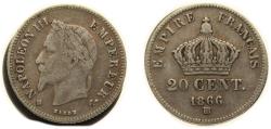 World Coins - France Second Empire 1866 BB 20 Centimes - Napoleon III Silver (.835) Strasbourg Mint (843156) 1g VF F 149 Gad 308 KM 805.2