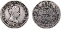 World Coins - Spain Kingdom 1844 S RD 1 Real - Isabel II (1st portrait) Silver (.812) Seville Mint 1.5g VF KM518.3