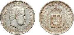 World Coins - India British Raj 1903 1 Rupia - Carlos I (Lisboa mint) Silver (.920) Lisbon Mint (200000) 11.64g XF  KM 17 Gomes C1 05 Schön 5