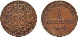 World Coins - Germany Kingdom of Württemberg German states 1865 ½ Kreuzer - Charles I Copper Staatliche Münze Baden-Württemberg Mint (550242) 2.08g XF  AKS 129 KR 117 Jaeg 1 Wu 81 KM 611 Kahnt/