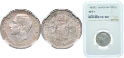 World Coins - Spain Kingdom 1882 *18-82 MSM 1 Peseta - Alfonso XII (2nd portrait) Silver (.835) Madrid Mint (3505024) 5g NGC AU 53 KM 686 Cal 56