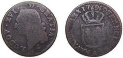 World Coins - France Kingdom 1791 A 1 Sol - Louis XVI Copper Paris Mint 11.3g VF Dy royales 1714 KM 578 GadR 350 Ciani 2194