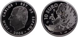 World Coins - Spain Kingdom 2004 M 10 Euro - Juan Carlos I (European Union Enlargement) Silver (.925) Madrid Mint (50000) 27g PF KM1099
