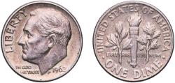 Us Coins - United States Federal republic 1962 D 1 Dime "Roosevelt Silver Dime" Silver (.900) Denver Mint (334900000) 2.52g AU  KM 195 Schön 197