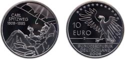 World Coins - Germany  Federal Republic of Germany 2008 D 10 Euro (Carl Spitzweg) Silver (.925) Munich Mint (228600) 18g PF KM273 J533 Schön263
