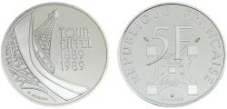 World Coins - France Fifth Republic 1989 5 Francs Eiffel Tower
