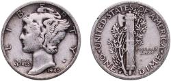 Us Coins - United States Federal republic 1945 S 1 Dime "Mercury Dime" Silver (.900) San Francisco Mint 2.46g VF  KM 140 Schön 133