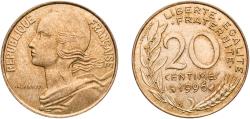 World Coins - France Fifth Republic 1996 20 Centimes Copper-aluminium-nickel (92% Copper, 6% Aluminium, 2% Nickel) Paris Mint (139984011) 4.03g UNC  Franc 2014 156 Gad 1789 332 Schön 230 KM 930
