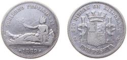 World Coins - Spain Provisional Government 1869 SNM 1 Peseta Silver (.835) Madrid Mint (7000000) 5g VF KM652