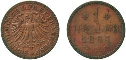 World Coins - Germany Free imperial city of Frankfurt German states 1864 1 Heller Copper (390000) 1.21g XF  AKS 35 Jaeg 6 FHI 31 KM 356