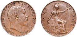 World Coins - Great Britain United Kingdom 1907 1 Penny - Edward VII Bronze (47322200) 9.63g XF KM 794 Sp 3990/A