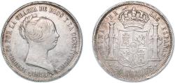 World Coins - Spain Kingdom 1854 20 Reales - Isabel II Silver (.900) Madrid Mint 25.84g XF KM 593 Cal 151