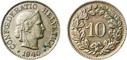 World Coins - Switzerland Federal State 1940 B 10 Rappen (Libertas; copper-nickel) Copper-nickel (75% copper, 25% nickel; non-magnetic) Bern Mint (2000000) 3g UNC  HMZ 2 1210 Divo/Tob19 314 KM
