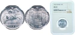 World Coins - Spain Nationalist Government 1953 10 Centimos (Iberian rider) Aluminium (97.5% aluminium, 2.5% copper) (865850000) 1.9g NGC MS 65 KM 766 Cal 126 Schön 24