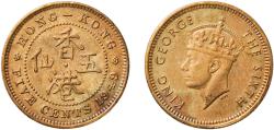 World Coins - China Hong Kong British colony 1949 5 Cents - George VI Nickel brass Royal Mint (Tower Hill) (15000000) 2.63g AU  KM 26 Schön 16