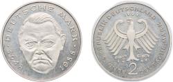 World Coins - Germany Federal Republic of Germany 1999 J 2 Deutsche Mark (Ludwig Erhard) Copper-nickel clad nickel Hamburgische Münze Mint (70000) 7g UNC KM 170 J 445 Schön 167