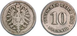World Coins - Germany 1876 C 10 Pfennig - Wilhelm I (type 1 - large shield) Copper-nickel (Cu 750, Ni 250) (13214086) 3.84g XF  KM 4 AKS 11 J 4 Schön 4 Neum 32, 5
