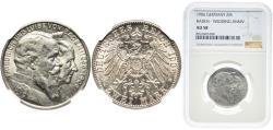 World Coins - Germany Grand Duchy of Baden Second Empire 1906 2 Mark - Friedrich I (Golden Wedding) Silver (.900) Staatliche Münze Baden-Württemberg Mint (350000) 11.11g NGC AU 58  KM 276 AKS 1
