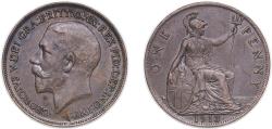 World Coins - Great Britain United Kingdom 1913 1 Penny - George V Bronze (65497800) 9.41g AU KM 810 Sp 4051-3