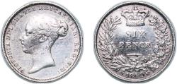 World Coins - Great Britain United Kingdom 1844 6 Pence - Victoria (1st portrait; 1st type) Silver (.925) 2.8g VF KM 733 Sp 3908 Sp 3909