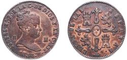 World Coins - Spain Kingdom 1838 8 Maravedis - Isabel II Copper Segovia Mint 9.03g VF KM 531 Cal 467