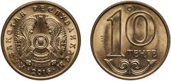 World Coins - Kazakhstan Republic 2016 ҚҰБ 10 Tenge (magnetic) Brass plated steel Kazakhstan Mint 2.8g UNC  KM 25a