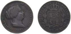 World Coins - Spain Kingdom 1861 25 Centimos de Real - Isabel II Copper Segovia Mint 9.4g VF KM 615.2