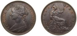 World Coins - Great Britain United Kingdom 1891 ½ Penny - Victoria (2nd portrait; 2nd type) Bronze Royal Mint (Tower Hill) (13192260) 5.65g AU KM 754 Sp 3956 Sp 3957
