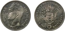 World Coins - Venezuela Fourth Republic 1987 5 Bolívares Nickel Caracas Mint (25000000) 14.9g UNC  Y 53 NCV mv5bs-ca