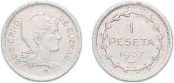World Coins - Basque Country, Autonomous Region of Second Republic 1937 1 Peseta (Euzkadi) Nickel (6000000) 4.16g XF  KM 1