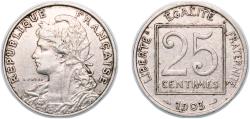 World Coins - France 25 Centimes Nickel 6.9g XF Franc 2014 168 Gad 1789 362 Schön 184 KM 855