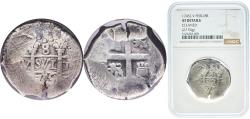 World Coins - Peru Spanish colony 1745 L V 8 Reales - Felipe V Silver (.917) 27.07g NGC XF  KM 34a
