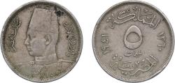 World Coins - Egypt AH1360 (1941) 5 Milliemes - Farouk Copper-nickel (75% Copper, 25% Nickel) (11500000) 3.94g VF KM 363 Schön 68 MHC 252