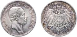 World Coins - Germany Kingdom of Saxony (Albertinian Line) German states 1906 E 2 Mark - Frederick August III Silver (.900) (559000) 11.11g AU KM 1263 J 134