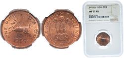 World Coins - India Republic 1955 1 Pice Bronze Mumbai / Bombay Mint (24423000) 2.92g NGC MS 63 KM 1