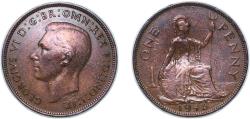 World Coins - Great Britain United Kingdom 1946 1 Penny - George VI (with 'IND:IMP') Bronze (66355600) 9.39g XF KM 845 Sp 4114