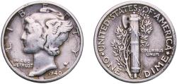 Us Coins - United States Federal republic 1940 1 Dime "Mercury Dime" Silver (.900) Philadelphia Mint (65361827) 2.46g VF  KM 140 Schön 133
