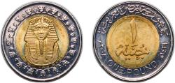 World Coins - Egypt 2008 (AH1429) 1 Pound (magnetic) Bimetallic: brass plated steel centre in nickel plated steel ring 8.5g UNC  KM 940a Schön 679a