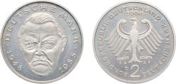 World Coins - Germany Federal Republic of Germany 2000 D 2 Deutsche Mark (Ludwig Erhard) Copper-nickel clad nickel Munich Mint (70000) 7g UNC KM 170 J 445 Schön 167