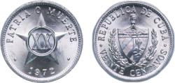 World Coins - Cuba Second Republic 1972 20 Centavos Aluminium (aluminium 97.15%, magnesium 2.5%, manganese 0.35%) Havana Mint (25000000) 2g UNC KM 35 JMA 62-64 Schön 33