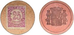World Coins - Spain Spanish notgeld Nationalist Government 1938 25 Centimos (Numeral; pink-lilac) Cardboard 0.49g XF  Miró 44 P 96D