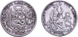 World Coins - Peru Republic 1896 F 1 Sol Silver (.900) (Copper .100) 24.79g XF  KM 196