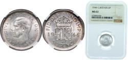 World Coins - Great Britain United Kingdom 1944 6 Pence - George VI (1st coinage) Silver (.500) Royal Mint (Tower Hill) (37952600) NGC MS 63  KM 852 Sp 4084 Schön 38